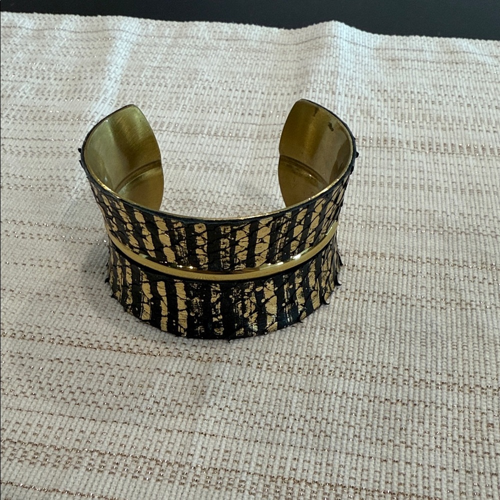 Never worn Rustic Cuff Gold and Black Leather Cuff Bracelet